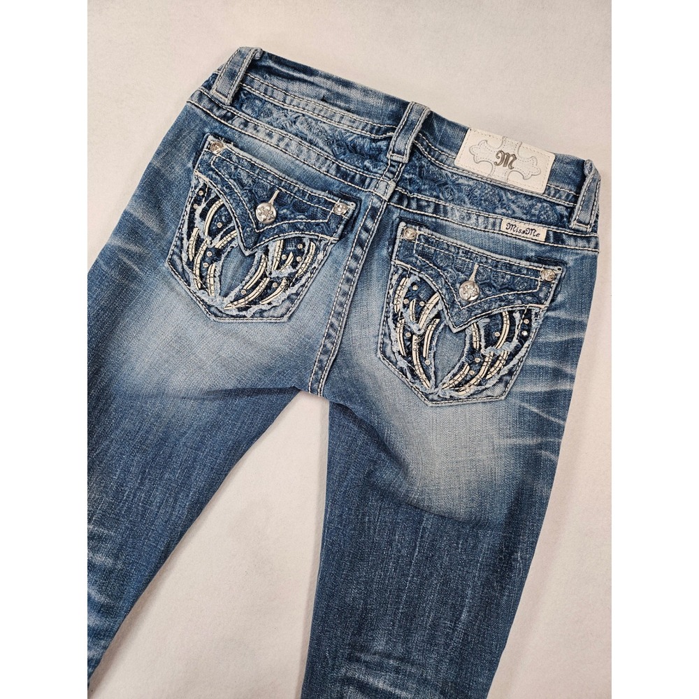 Miss Me Angel Wings Y2K Skinny Jeans Low Rise Embellished McBling distressed 25
